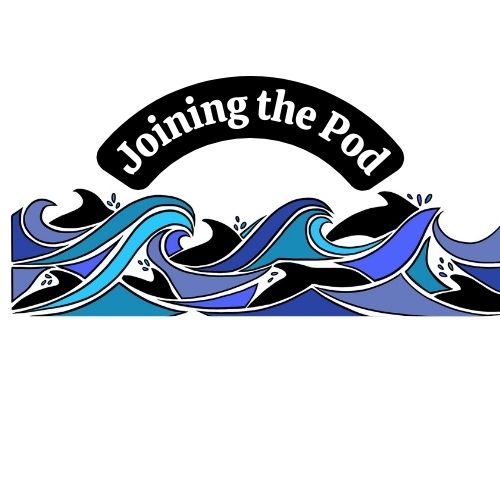Joining the Pod logo Swimming dolphins