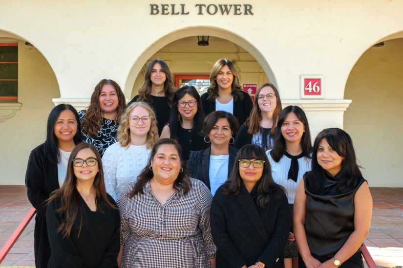 Academic Advising group photo Picture of Academic Advising team standing in front of the Bell Tower at CSU Channel Islands