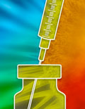 Cancer cell with syringe and bottle