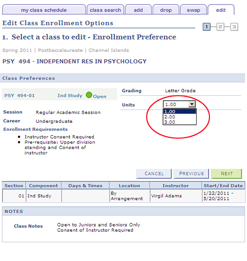 Edit Enrollment Units Step 2