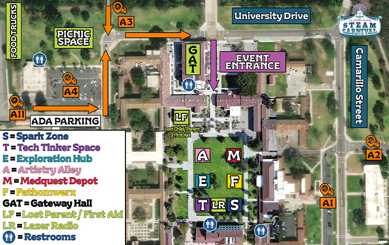 Site map for the STEAM Carnival in the North Quad