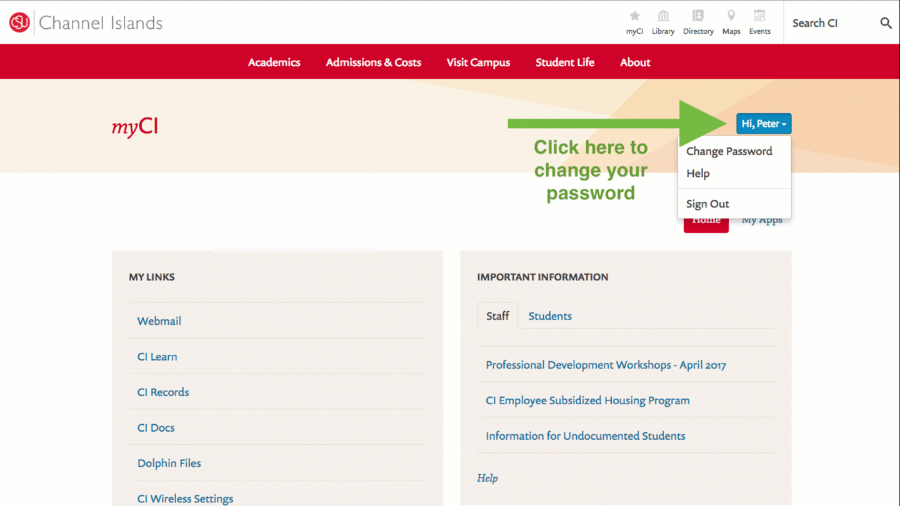 Animation of the process to change Dolphin Password in myCI