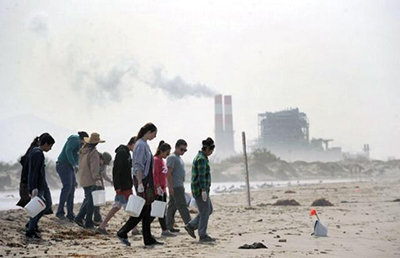 Students map and clean the beach Students map and clean the beach