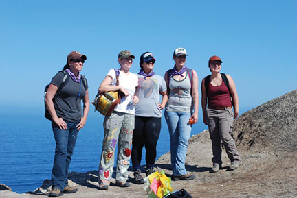 Perry (shown on left) and her UNIV 498 students on a field trip to Santa Cruz Island in April 2013 to conduct archaeological fieldwork on behalf of Channel Islands National Park Perry (shown on left) and her UNIV 498 students on a field trip to Santa Cruz Island in April 2013 to conduct archaeological fieldwork on behalf of Channel Islands National Park
