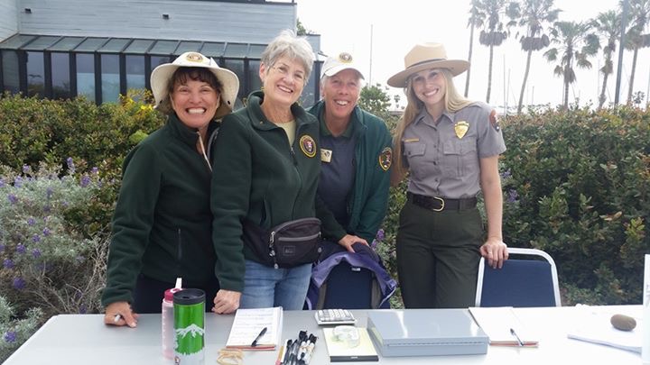 On left: Channel Islands National Park Volunteers Barbara Hilburn, Carol Kurtz, Kelle Green with Lauren Boross at the Channel Islands Native Plant Sale in 2016.
