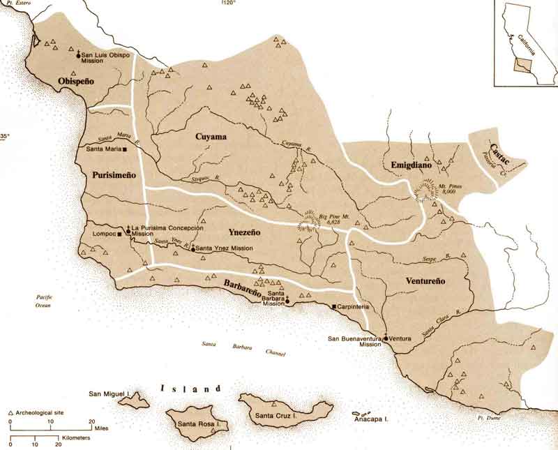 Map of the Chumashan languages in Southern California