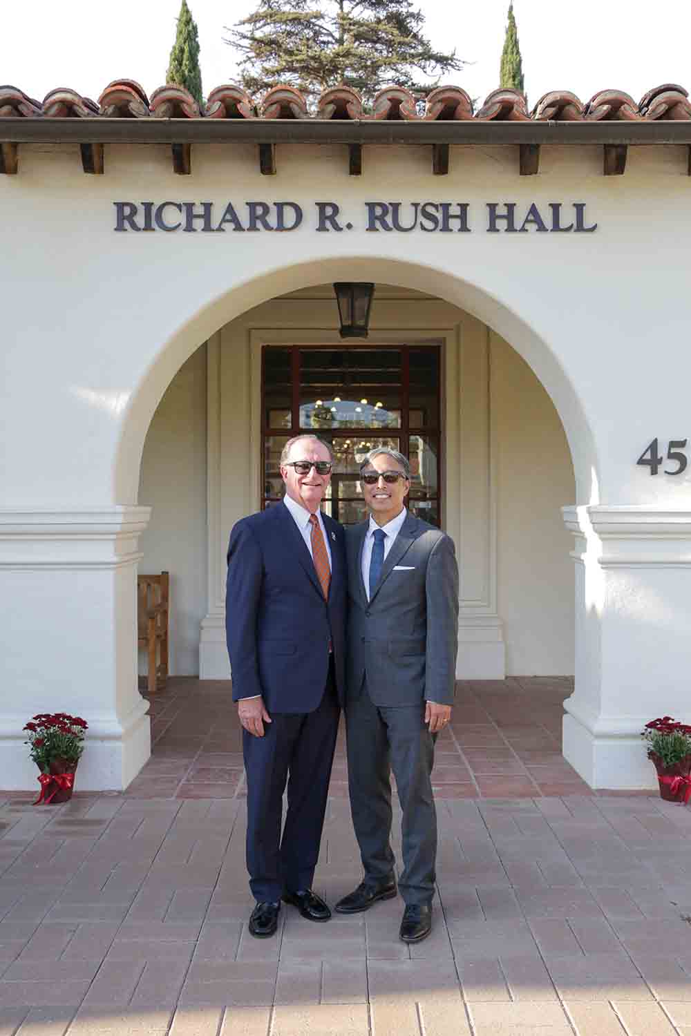CSUCI President Emeritus Richard Rush (left) and President Richard Yao stand before Richard R. Rush Hall. CSUCI President Emeritus Richard Rush (left) and President Richard Yao stand before Richard R. Rush Hall.