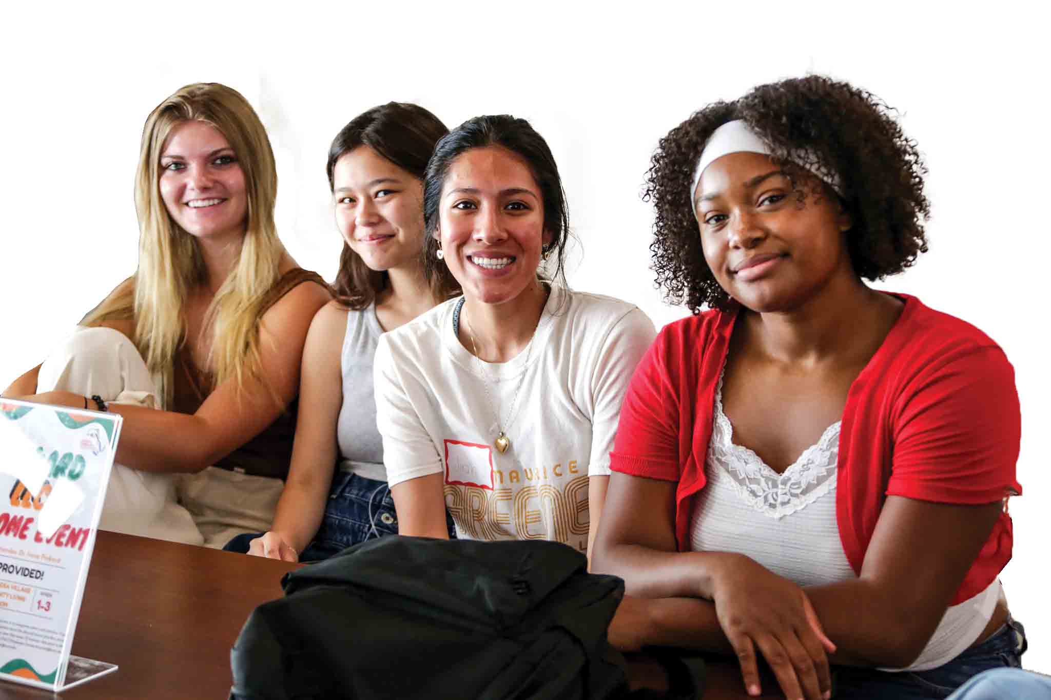 Left to right: student peer mentors part of the Learning Community initiative include Mikayla Hubbs, Sophie Kim, Jirah Jemerson, and Shayonna Huley Left to right: student peer mentors part of the Learning Community initiative include Mikayla Hubbs, Sophie Kim, Jirah Jemerson, and Shayonna Huley