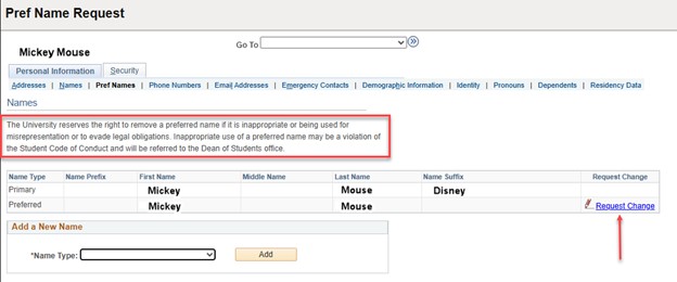 Preferred Name Request