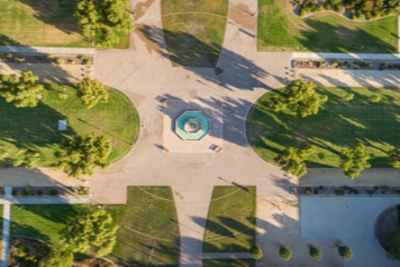 Ariel view of the campus courtyard