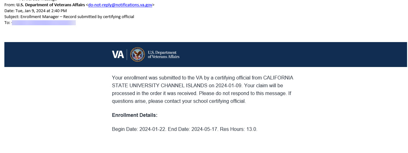 VA email notification screenshot VA email notification screenshot
